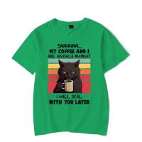 Camiseta Gráfica My Coffee And I Are Having a Moment Negro Gato Harajuku Casual Manga Corta Hombre Estilo Crew Neck Polyester - details 4