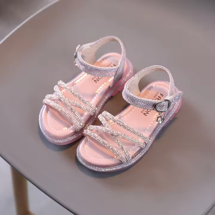 Sandalias Romanas Para Niñas Con Tiras Abiertas Y Color Sólido Alta Top Con Resaltos Vacaciones Nuevas Zapatos Planos Casuales De Verano Para Niños - 1