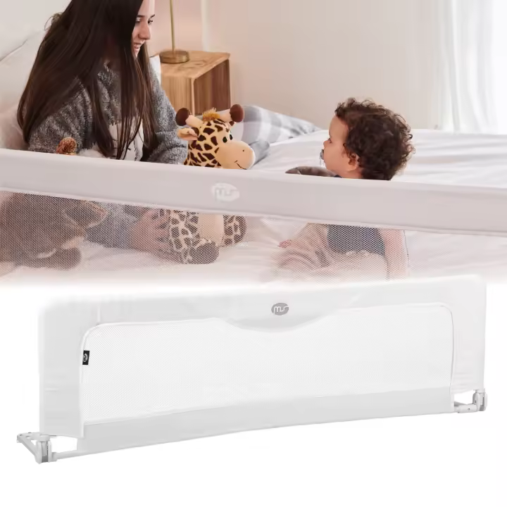 ms - Barandilla de Seguridad para niños portávtil, Barrera de Cama de Viaje, Plegable y portátil, fijación Segura, 150 Cm, Blanco. - 1