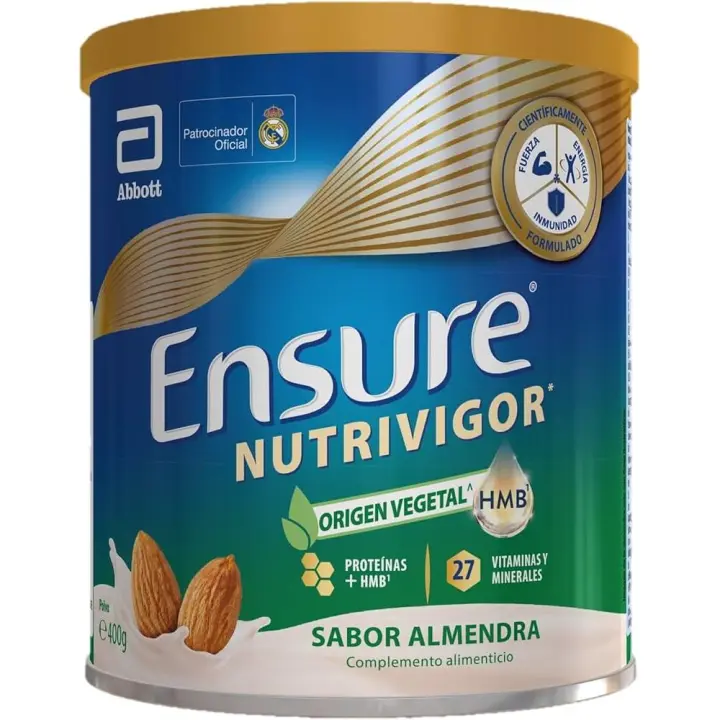 Ensure Nutrivigor Vegetal  Complemento Alimenticio para Adultos con HMB, Proteínas, Vitaminas Sabor Almendras 400 G - 1