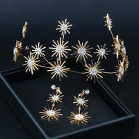 Set De 2 Diademas Y Aretes De Color Oro Y Plata Estilo Soleado Accesorios De Cabello Para Boda Con Cristales Tiara Corona - details 1