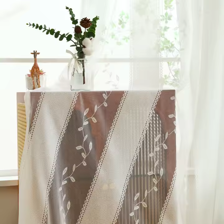 Cortina De Tules Bordada Con Patrón De Ramas De Sauce Para Estilo Moderno Pastoral Decoración De Sala De Estar Translúcida De Poliéster 100% - 1
