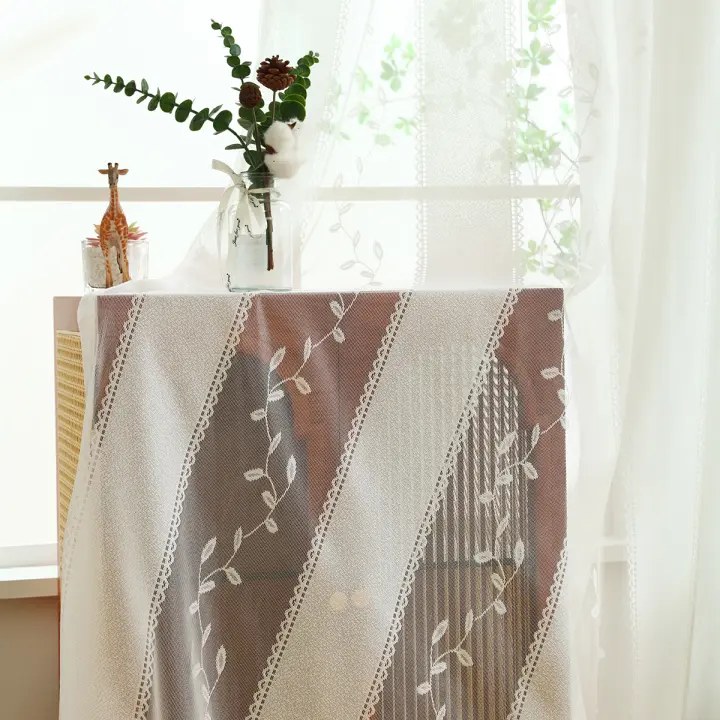 Cortina De Tules Bordada Con Patrón De Ramas De Sauce Para Estilo Moderno Pastoral Decoración De Sala De Estar Translúcida De Poliéster 100% - 1