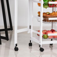 HOMCOM Carrito de Cocina Plegable Carrito Auxiliar con 6 Ruedas 1 Cajón y 3 Cesta de Metal Carro de Servicio Multifuncional para Almacenamiento Carga 50 kg 97,2x37x77,5 cm Blanco y Roble - details 6