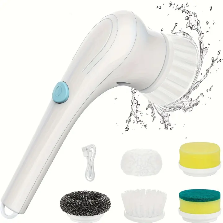 Set, Electric Scrubber With 5 Replaceable Brush Heads, Portable Spin Scrubber, Cordless Handheld Cleaning Brush For Bathroom/Tub/Wall Tiles/ Floor/Kitchen - 1