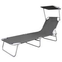 vidaXL Tumbona plegable con capota acero y tela Gris, Taupé, Azul Sillas de Exterior Ideal para jardín, playa, piscina, terraza Tumbona Piscina Tumbonas Playa Tumbonas Jardín Exterior - details 4