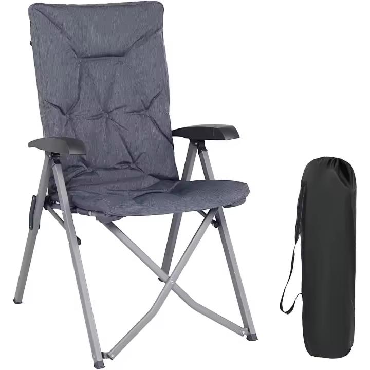 Silla de Camping Plegable Capacidad de 150 kg Respaldo Alto pequeño tamaño Plegable Silla de jardín Acolchada de Lujo con 4 Posiciones, Silla de Pesca Ajustable para balcón - 1
