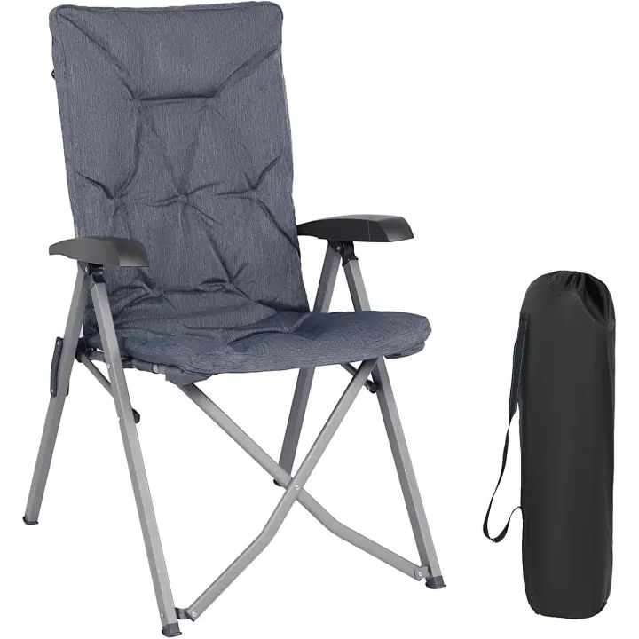 Silla de Camping Plegable Capacidad de 150 kg Respaldo Alto pequeño tamaño Plegable Silla de jardín Acolchada de Lujo con 4 Posiciones, Silla de Pesca Ajustable para balcón - 1