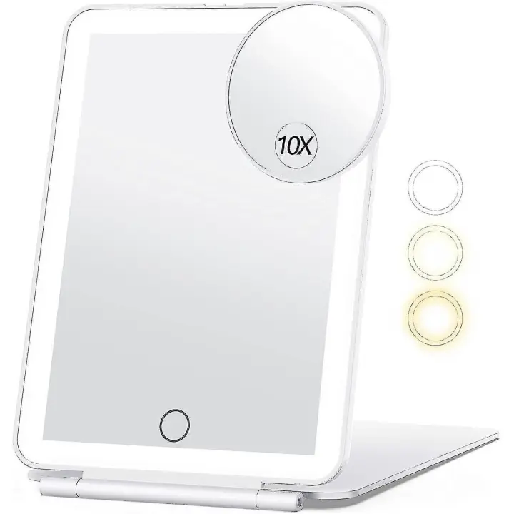 Espejo de maquillaje de viaje with Espejo de augmentation 10x, with 80LED Espejo de vanidad, iluminación de 3 Colores, baterías recargables de 2000mAh, Ligh ultra Delgado portátil - 1