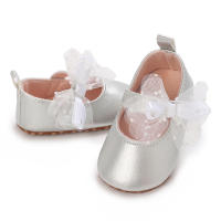 Zapatos De Princesa Plateada Para Bebés Recién Nacidos 0-18M Casual Con Lazo Antideslizante Suela De Tela Bajo El Tobillo PU Decoración De Cinta Para Niñas - details 5