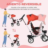 HOMCOM Triciclo para Bebés Plegable Triciclo Evolutivo 2 en 1 para Niños de 12-60 Meses con Toldo Plegable Mango de Empuje Telescópico Reposapiés Cinturón de Seguridad y Cestas - details 5