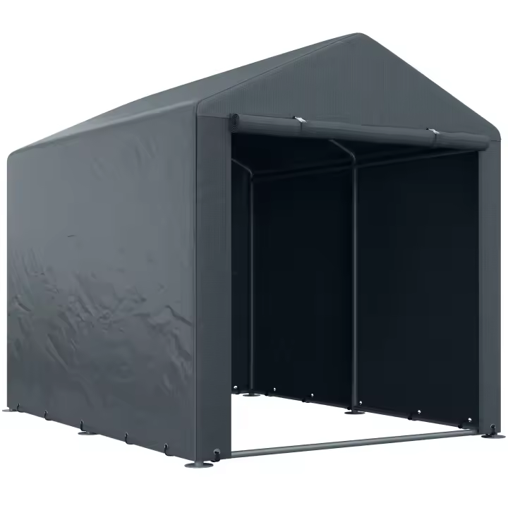 Outsunny Carpa para Herramientas Bicicletas y Motos 1,6x2,2x1,7 m Garaje Portátil con 2 Habitaciones Puerta con Cremallera Impermeable Anti-UV Cochera Portátil para Jardín Gris Oscuro - 1