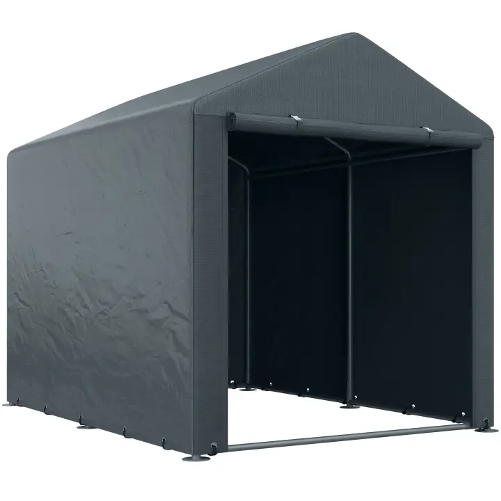 Outsunny Carpa para Herramientas Bicicletas y Motos 1,6x2,2x1,7 m Garaje Portátil con 2 Habitaciones Puerta con Cremallera Impermeable Anti-UV Cochera Portátil para Jardín Gris Oscuro - 1