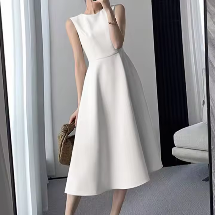 ZANZEA Vestido Largo Sin Mangas Para Mujer Elegante Verano 2024 Vestido De Fiesta Sudadera Coreana Sólido A-Line Cinturado Casual O-Neck Midi - 1
