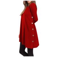 Vestido De Mujer Casual Otoño Elegante Con Botones Color Sólido Largo Manga Vestido De Fiesta Polyester Cuello O Antiguo - details 29
