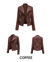 Chaqueta De Motociclista De Cuero PU Para Mujer Chaqueta De Motocross De Cuello Erguido Con Cremallera Ajustada Y Estilo Casual - details 6