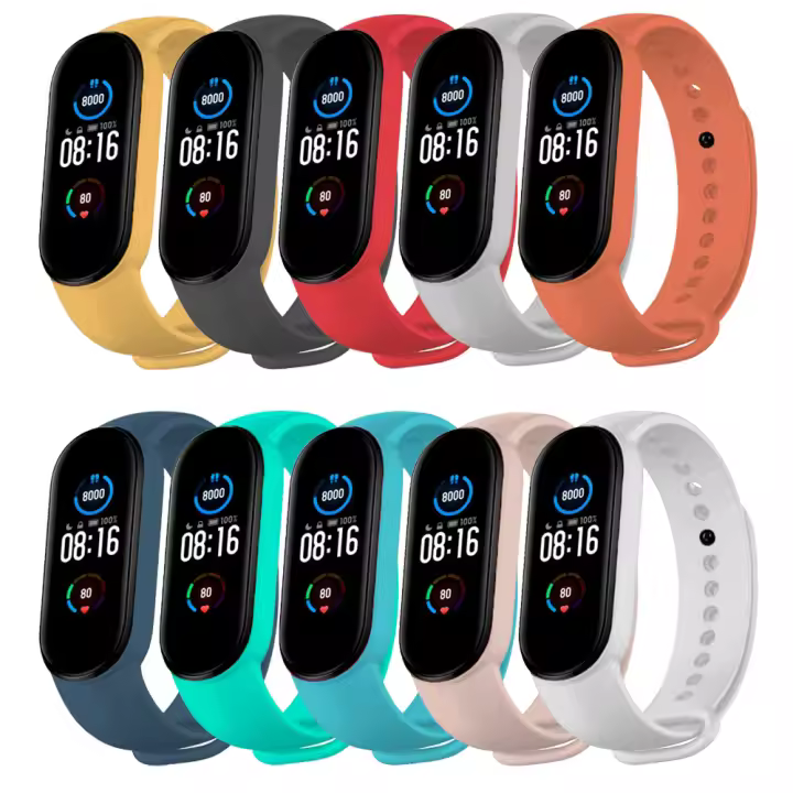 Niucom pack de 10 correas para Xiaomi Mi Band 5 y Mi Band 6 pulseras para smartband reloj inteligente correa flexible de colores impermeable - 1