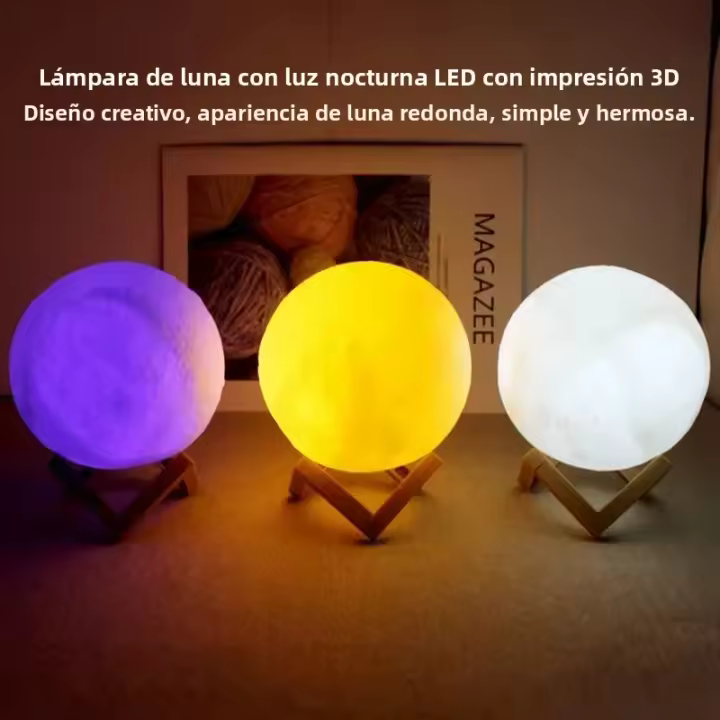 Lámpara De Luna LED 8cm Luz Nocturna Con Base Y Estrellas Decoración Para Dormitorio Regalo Para Niños Luz Nocturna Con Pilas Incluidas - 1