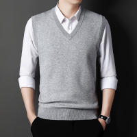 Chaleco De Suéter Para Hombre Color Sólido Moda Casual Cálido Sin Mangas Cómodo Para Primavera Y Otoño V-Neck Material De Algodón Y Lana Delgada - details 8