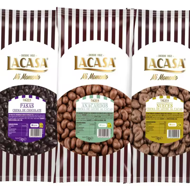 Lacasa Pack 3kg de bolas: Pasas de Corinto con chocolate Negro,Anacardo leche,Nuez con chocolate con Leche - 1