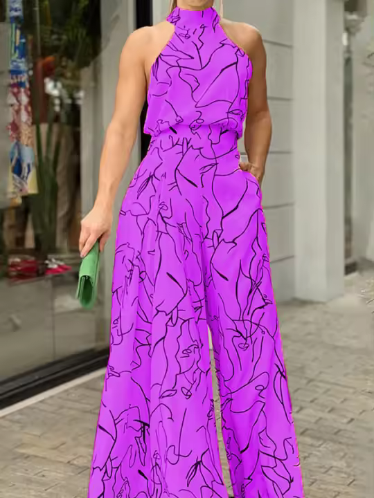 Tre De Mujer elegante sin mangas correa impresa Casual pantalones de pierna ancha verano - 1