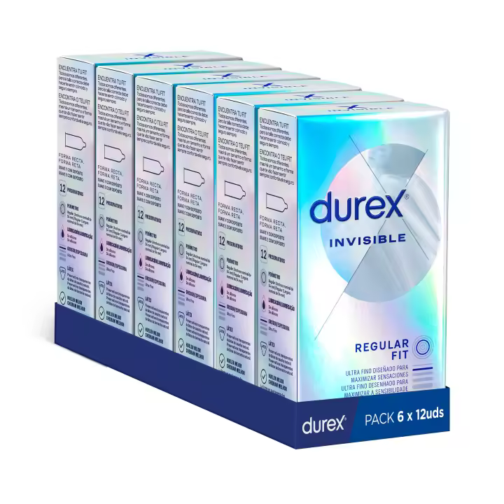Durex - Condones Invisible, Pack de 72 Preservativos para Sexo Seguro. Perímetro Regular, Grosor Ultra Fino. 6 Cajitas - 1