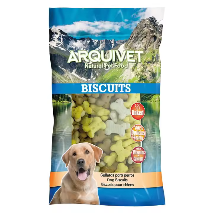 Snack Mini Galletas con Vainilla para Perros 200gr y 2,5kg, Arquivet ,Galletas de colores - 1