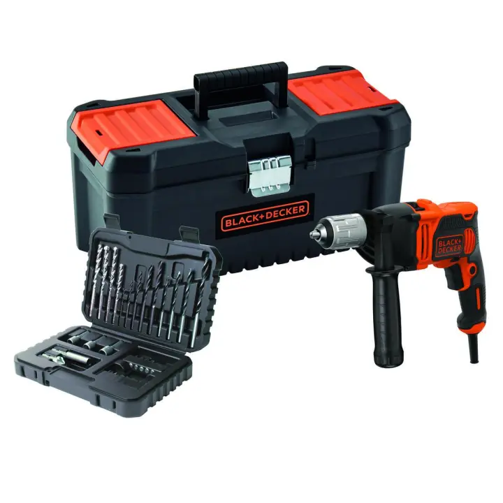 Black & Decker KIT: Taladro Percutor 850W, BEH850KA32-QS + 32 Accesorios, Empuñadura Lateral y Caja 16" | ¡Todo lo que Necesitas en un Solo Kit! - 1