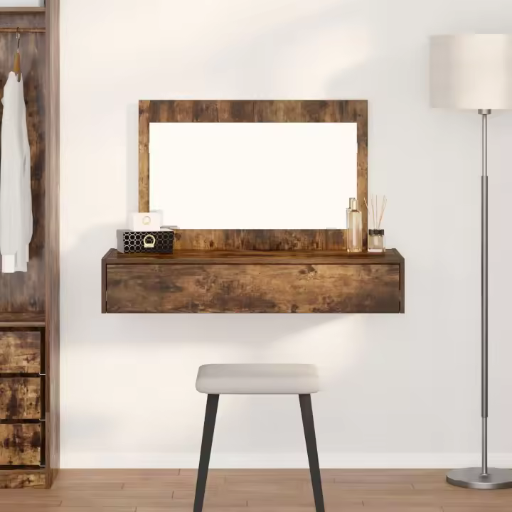Mesa de tocador colgante vidaXL de roble ahumado 100x40x70 cm - 1