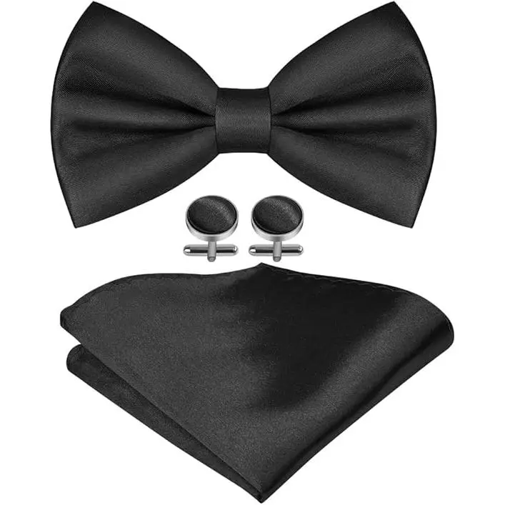 Formal Cuello Bowtie para fiesta, Boda Juego de pajarita para helbres, traje Tux Bowtie y pañuelo, ajustable - 1