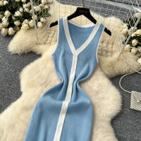 Vestido Largo Sin Mangas De Verano Para Mujer REALEFT V-neck Cintura Imperio Slim Alineado Hasta La Cintura De Poliéster - details 23
