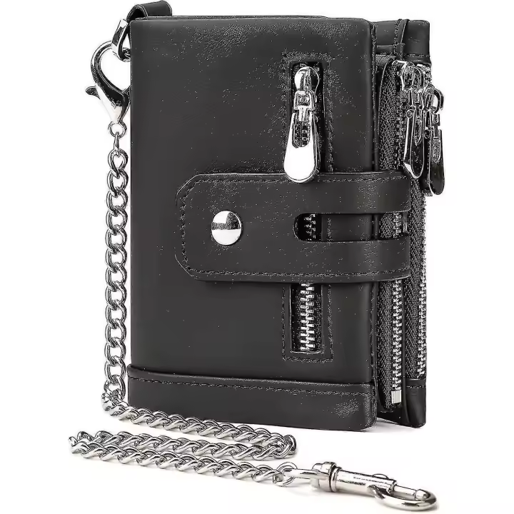 Cartera bifold de la cartera de cuero de los helbres con el monedero de la moneda del titular y de la cremallera de la tarjeta de crédito, negro - 1