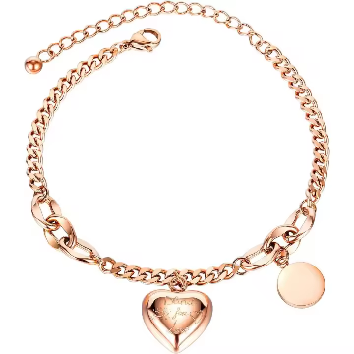 Pulsera para mujer de Maple inoxidable with Colgante de corazón, Rose Gold, 22,5 cm, inlable Maple - 1