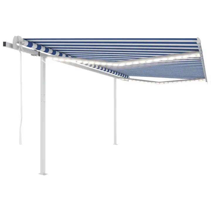 vidaXL Toldo automático con LED y sensor de viento azul blanco 4x3 m - 1