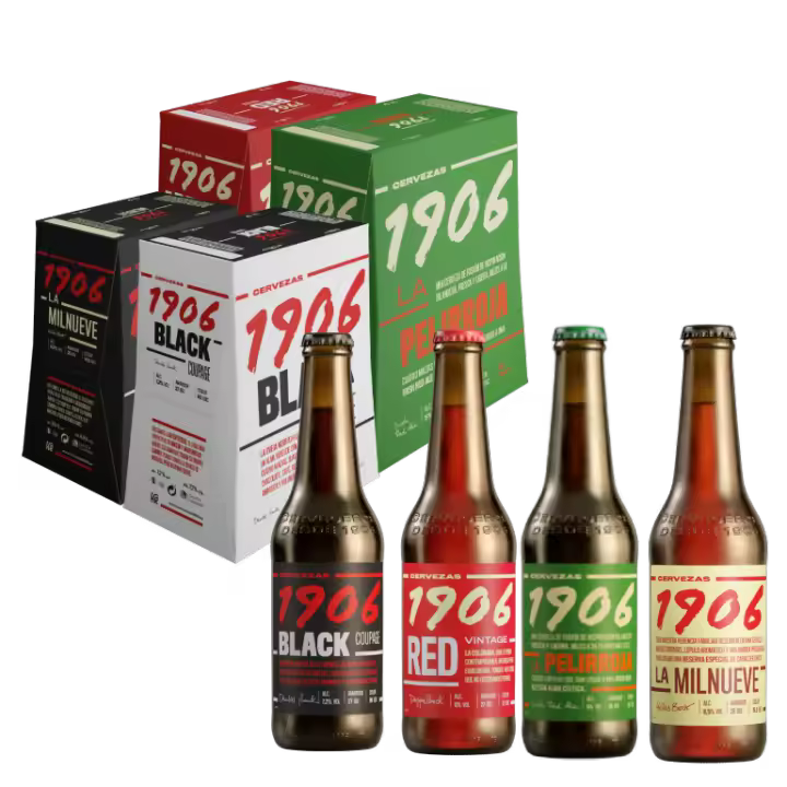 1906 Familia Cervezas - Pack Combinado de 24 Botellas x 33 cl, 1 Pack de 1906 Reserva Especial, 1 Pack de 1906 Galician Irish Red, 1 Pack de 1906 Red Vintage, 1 Pack de 1906 Black Coupage - 1