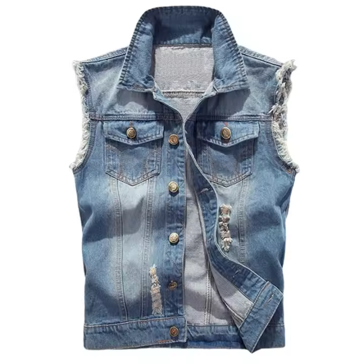 Chaqueta De Jean Sin Mangas Para Hombre 2023 Primavera Azul Negro Estilo Vaquero Chaqueta De Denim Vestido De Cintura Vest - 1