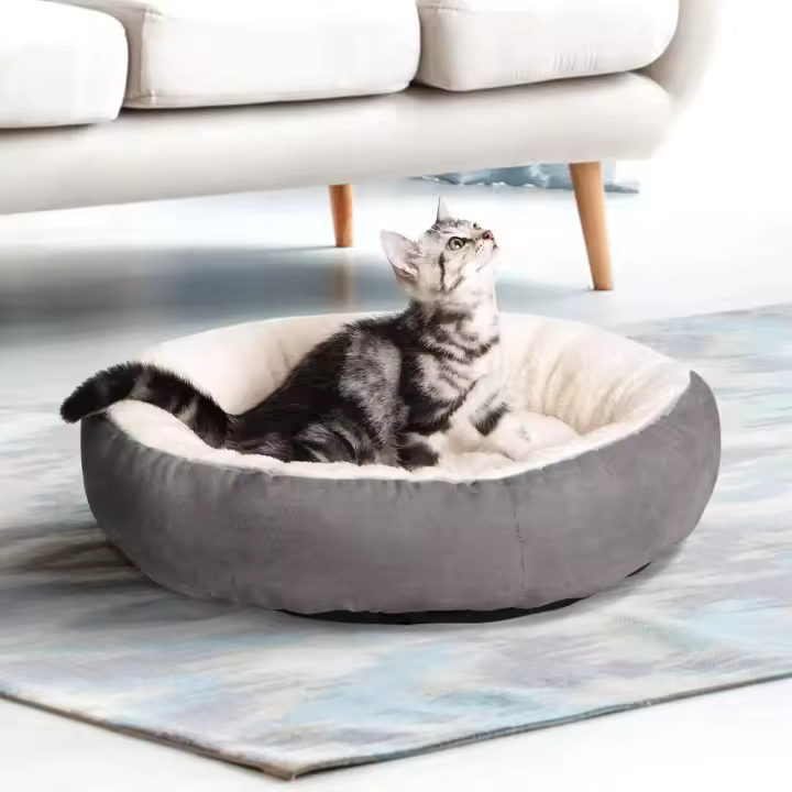 Cama De Gato Cómoda Y Antideslizante Redonda Donut Para Pequeños Medianos Y Grandes Mascotas Suave Y Cálida Máquina Lavable Color Beige - 1