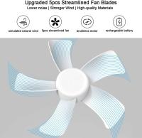 Ventilador USB de escritorio silencioso de 8 pulgadas blanco, ventilador recargable para viajes al aire libre en el hogar, batería de 2000mAh/3 niveles de velocidad/60 ° de rotación - details 0
