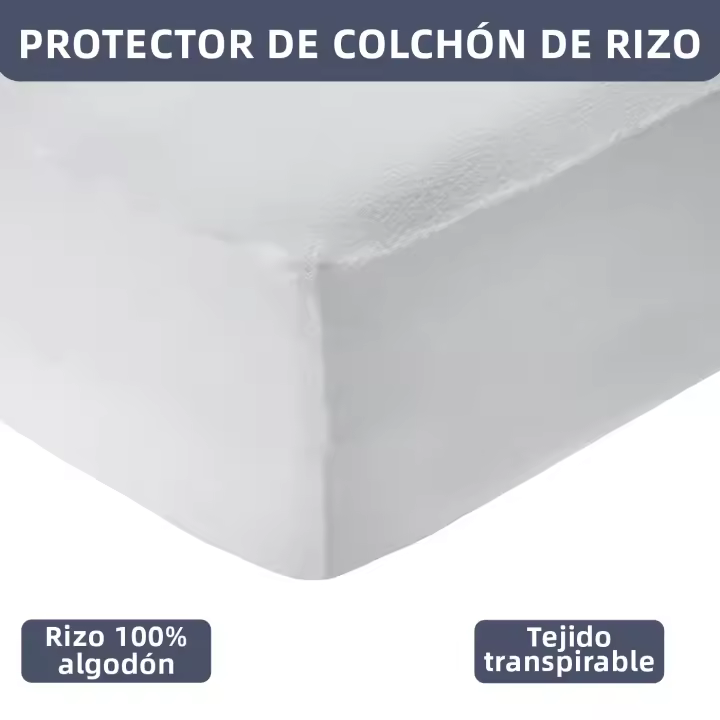 Protector de colchón Rizo Extra Suave 100% Algodón, Cubrecolchón, Topper Protector de Cama Blanco, Elástico, Ajustable y Absorbente,Varias Medidas - 1