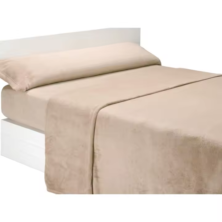 SABANALIA - Juego de sábana liso de coralina - Máximo confort y protección contra el frío - 240 grs/m² - 100 % Microfibra de Poliéster - 1