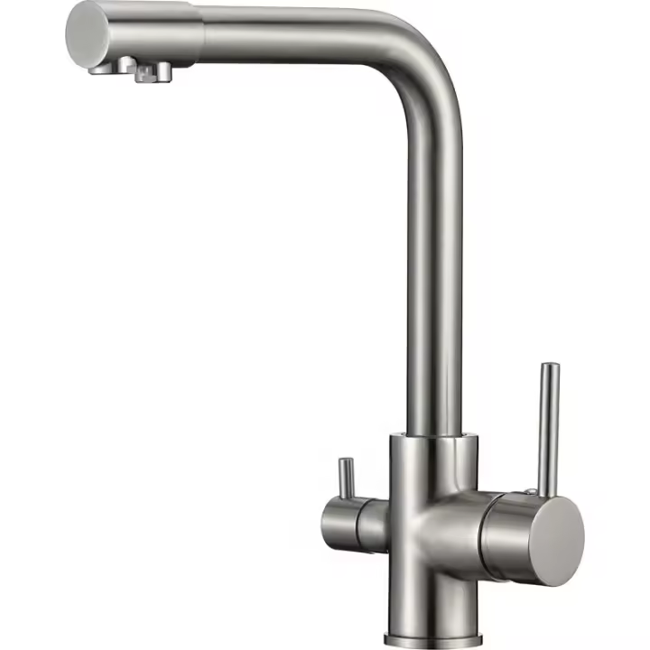 VALAZ Grifo de cocina ósmosis 3 vías redondo acero cepillado serie Nilo - 1