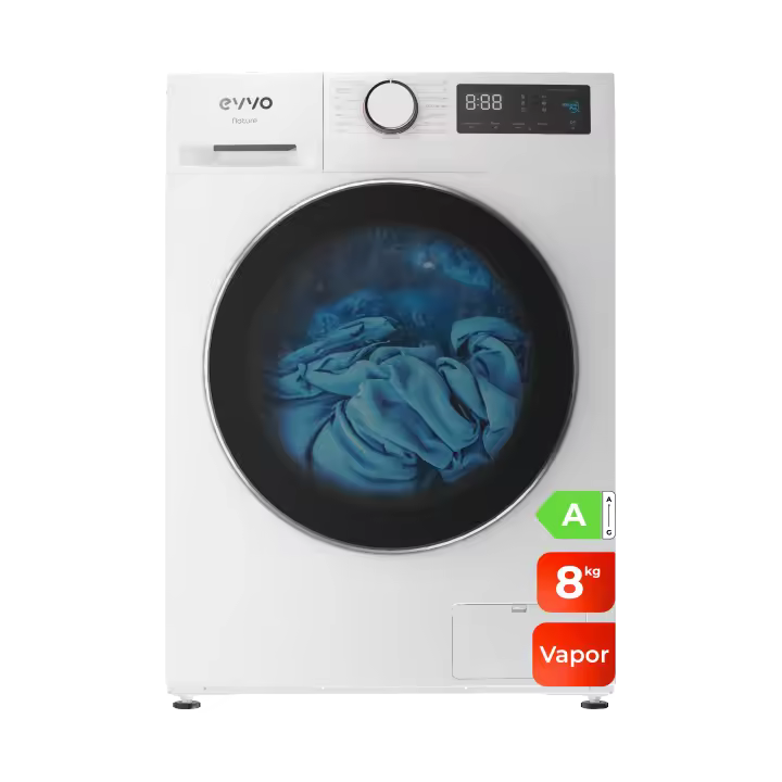 EVVO Lavadora 8 kg carga frontal Nature 8, 1350 rpm, Clase energética A, Motor Inverter, tambor diamante ePROTECT, Vapor Steam Wash, Lavado Rápido 15', Hygiene Pro - 1