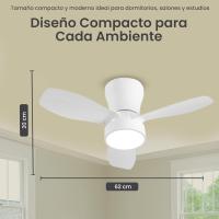 Ventilador de techo con Luz LED Blanca 62 cm | Motor DC Silencioso 3 lordades | 3 temperaturas de Luz (3000K/4000K/6500K) Regulable | Remote Control y temporizador - details 2