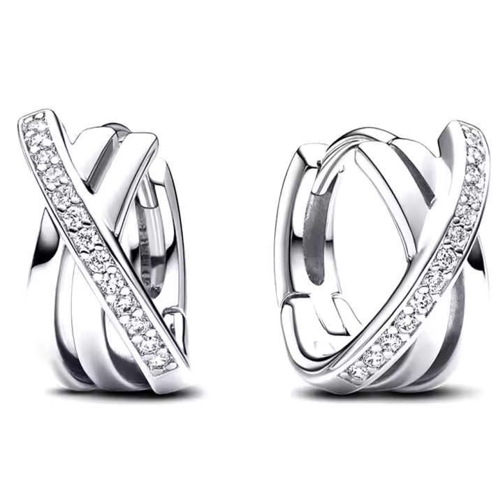 Pandora Pendientes de Aro en Plata de Ley Cruce Abrazo Brillante，Incluye Caja Original - 1