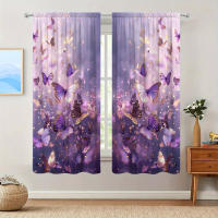 2pcs Cortina De Pintura De Mariposa Morada Para Decoración Del Hogar Tratamiento De Ventana Para Dormitorio Oficina Cocina Sala De Estar Con Bolso De Percha - details 8