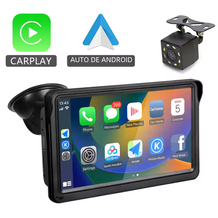 Reproductor Multimedia de vídeo para Coche, Radio with Android, CarPlay, Pantalla táctil portátil de 7 pulgadas, Bluetooth 5,0, with AUX USB - 1