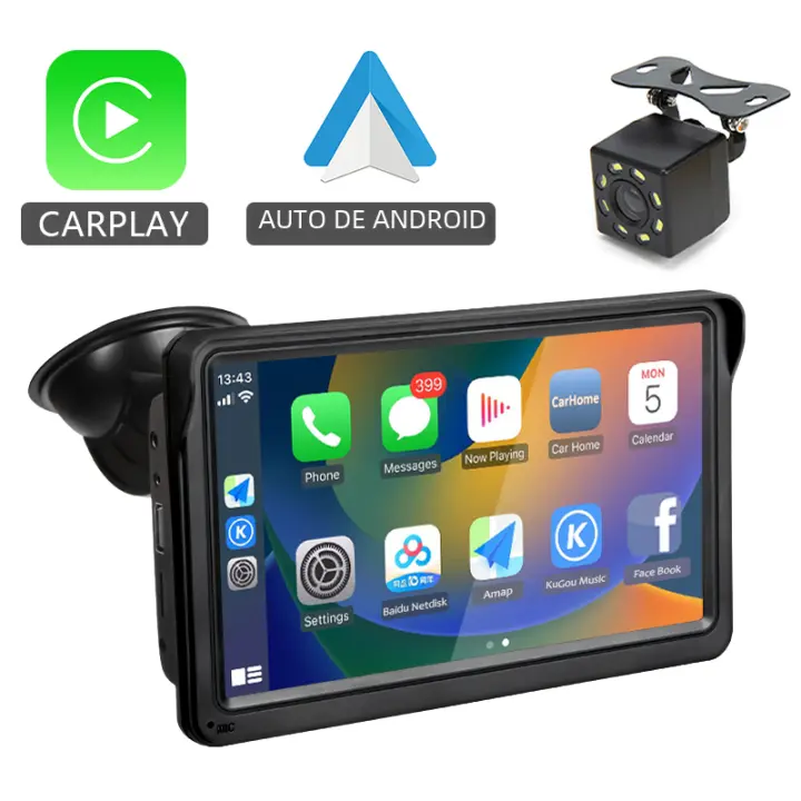 Reproductor Multimedia de vídeo para Coche, Radio with Android, CarPlay, Pantalla táctil portátil de 7 pulgadas, Bluetooth 5,0, with AUX USB - 1