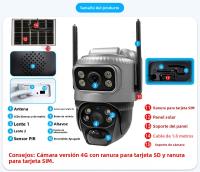 Cámara De Seguridad V380 Dual Lente 4G Con Visión Nocturna Y Detección De Humanos Impermeable 8MP 4K Batería CCTV Monitor Solar PIR - details 1