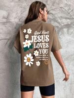 Camiseta de mujer con estampado “Jesus Loves You” – Básica de algodón, transpirable y cómoda, manga corta con cuello redondo, estilo casual - details 14