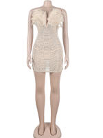 Beyprern Vestido De Noche De Perlas Y Rhinestones Para Mujer Vestido De Fiesta Con Pico De Pavo Y Diamantes Elegante Y Sexy Para Cumpleaños Y Clubwear - details 11